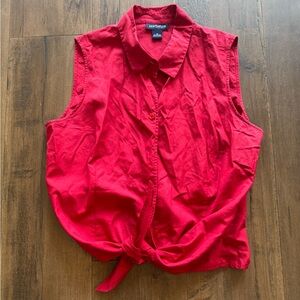 Ann Taylor Red Sleeveless Tie-Front blouse